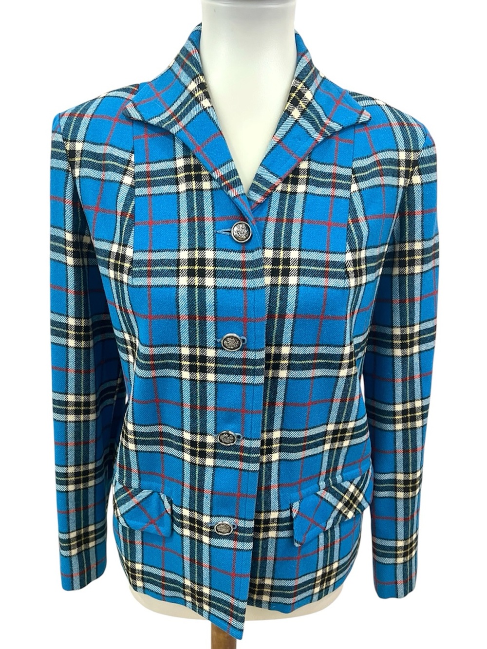 Pendleton Vintage 70s Virgin Wool Long Sleeve Blue Plaid  Blazer Jacket